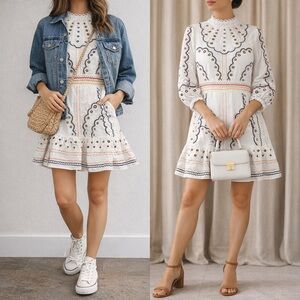 L'ATISTE Embroidered Long Sleeve Dress